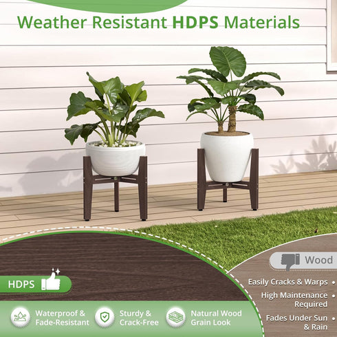 8-12 Inch LUE BONA HDPS Plant Stand Indoor Outdoor, Adjustable Mid Century Modern Stand for Plants Pots, Coffee Brown