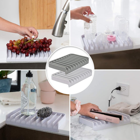 Countertop Effilogic Silicone Sponge Holder Self-Draining Sink Organizer- Faucet Mat for Kitchen - Protector - Large