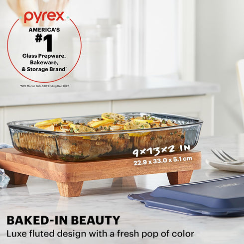 Pyrex Colors (9"x13") Tinted Glass Baking Dish with BPA-Free Lid, Oblong Bakeware Glass Pan For Casserole & Lasagna, Dishwasher, Freezer, Microwave and Pre-Heated Oven Safe, Smoke by Pyrex