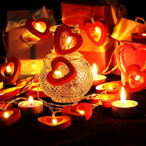 Mudder Valentine's Day Fairy String Lights, 10 ft 20 LED Wooden Heart Red Pink String Lights for Valentine Wedding