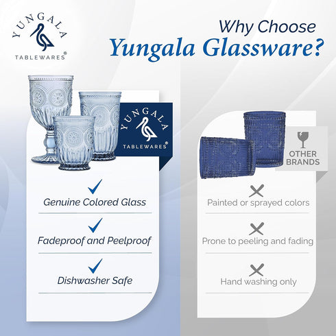 Yungala Blue Glassware Set of 6 Small Dishwasher Safe Colored Glasses, Matching Highball and Wine Glasses Available