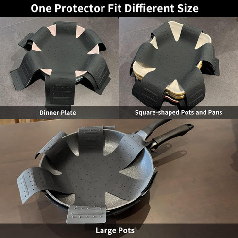 Pot & Pan Protectors, 3-Piece Silicone Cookware Protector Pad, Stacking Pan Protector. It Has a Unique Opening and Fixing Design That Can be Used to Protect and Separate Pots and Pans-Black by Mofason