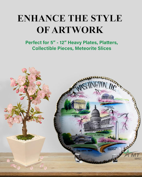 AMT 2 Pack 5 Inch Acrylic Plate Stands for Display Plate Holder Display Stand + Frame Holder Stand for Picture, Decorative Plate, Book, Photo Easel