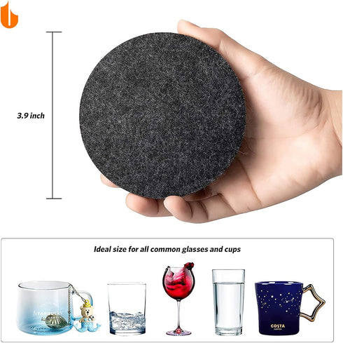 Urbanstrive 6 PCS Absorbent Felt Coasters - 4 Inch Round Coasters for Drinks, Bar Home (Black)