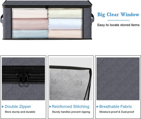 HomeHacks Storage 3-Pack Clothes Organizer Storage Bags, Foldable Storage Box with Large Clear Window for Closet, Dorm,