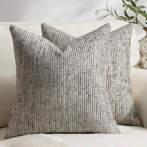 Purewish Pack of 2 Neutral Euro Sham Covers 24x24 Boho Textured Dots Stripe