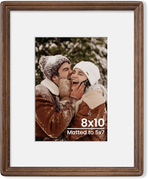 Axeman 8x10 Natural Solid Oak Wood Picture Frame with 5x7 Mat, Premium