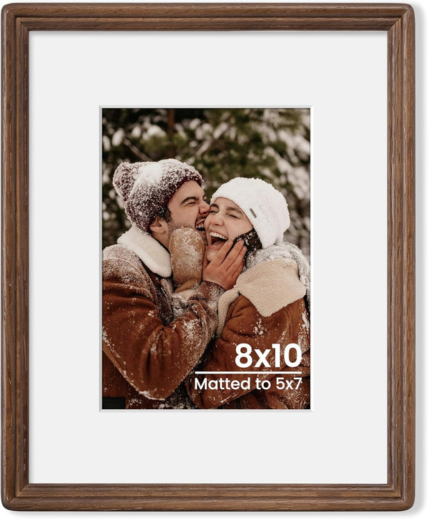 Axeman 8x10 Natural Solid Oak Wood Picture Frame with 5x7 Mat, Premium