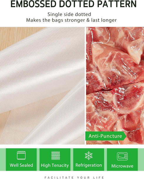 Syntus Food Vacuum Seal Roll Keeper, 11" x 75' and 8" x 75', Commercial Grade Vacuum Sealer Bag Rolls with Cutter