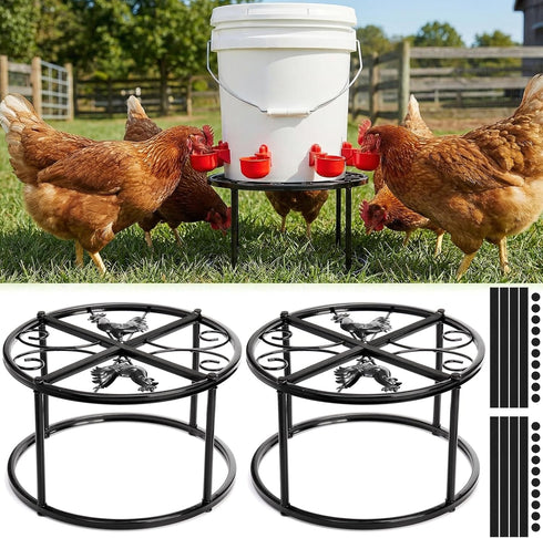 2 Pack Cedilis Chicken Feeder Stand, Heavy Duty Iron Stand for Chicken Coop Poultry Feeder and Waterer Buckets Indoor