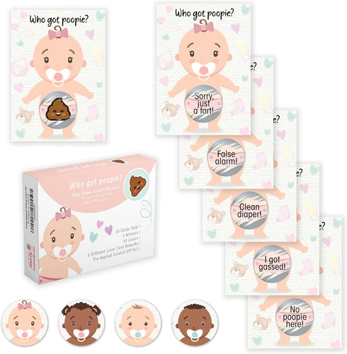 Party Hearty Baby Shower Games for Girl, 33 Poopie Emoji Scratch Off Lottery Tickets