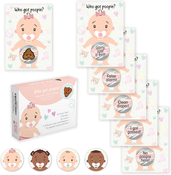 Party Hearty Baby Shower Games for Girl, 33 Poopie Emoji Scratch Off Lottery Tickets