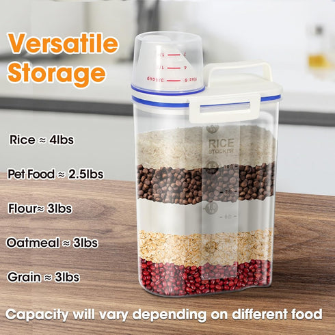 TBMax Rice Container 4 Lbs / 2 Kg Dispenser with Measuring Cup, BPA-Free Plastic Food Storage Holder