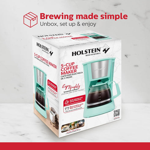 HH-0914701I 5-Cup 9.8x10x5.7 Holstein Housewares Coffee Maker, Mint