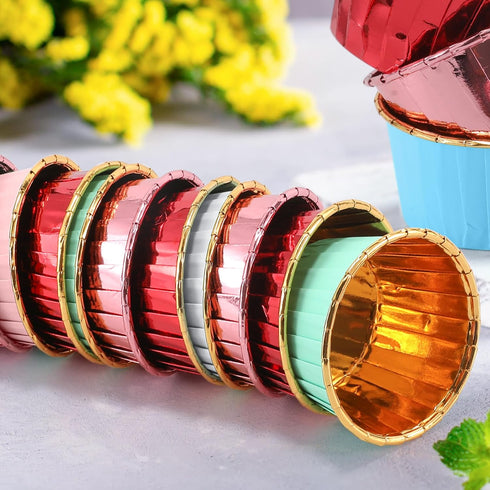 Rose Gold Foil Cupcake Liners, 100 pcs Disposable Muffin Liners, 3.5 Oz Wrappers for Baking