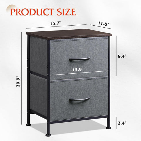 WLIVE Nightstand, 2 Drawer Dresser for Bedroom, Small Dresser with Fabric Bins, Dark Grey