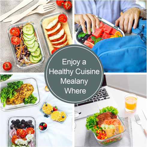 VERONES 10 Pack Glass Meal Prep Containers, Airtight Glass Lunch Containers, BPA-Free, for Microwave, Oven, Freezer &