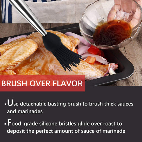 KAYCROWN Stainless Steel Turkey Baster - Commercial Grade with Silicone Bulb, Marinade Injector Needles, Basting Brush