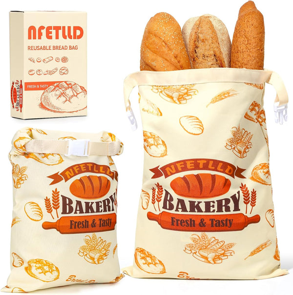 2 Packs Reusable Bread Bags for Homemade Bread, NFETLLD Homemade Sourdough Bags