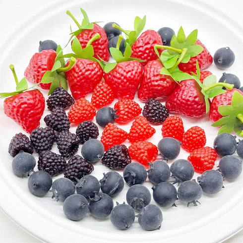 60 Woohome PCS Fake Fruit Fake Blueberries Fake Strawberries Simulation Fake Strawberry for Party Decor Home Kitchen