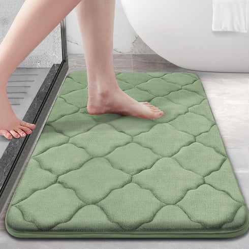 OLANLY Memory Foam Bath Mat Rug 30x20: Ultra Soft Non-Slip Absorbent Bathroom Carpet for Floor, Tub, Shower, Sage Green