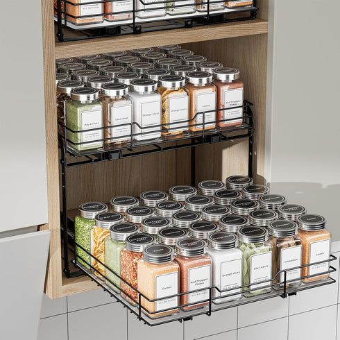 2-Tier (13.5''Wx10.5''Dx9.5''H) BOIVSHI Pull Out Spice Rack, Spice Rack Organizer, Pull Out Spice Racks for Inside