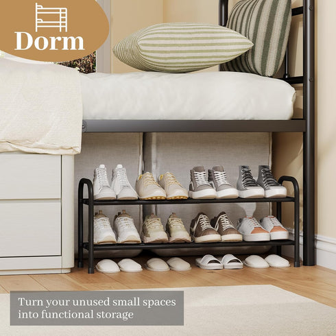 AUGOHCMIL 2-Tier Closet, Expandable Shoe Rack, Metal Shoe Storage Shelf, Adjustable Shoes Organizer for Entryway