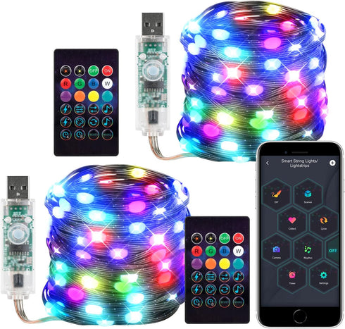 Smart Fairy String Lights 2 Pack WS2812B 33FT USB Bluetooth Twinkle with