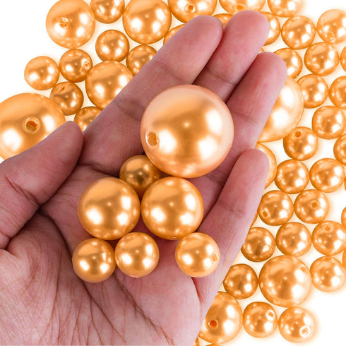 Super Z Outlet Elegant Glossy Polished Pearl Beads, 8 Ounce Pack, 70 Pieces, Gold, for DIY Jewelry