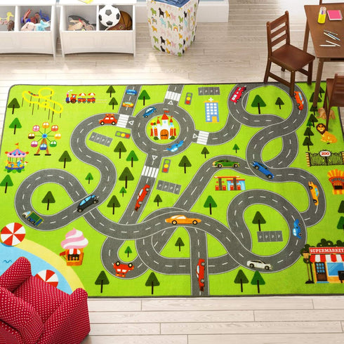 4x6 HOMORE Kids Play Mat Rug, Fun and Educational City Play Rug for Hot Wheels Track Racing, Kids Carpet Playmat Area