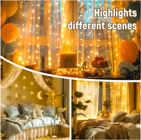 300LED 9.8x9.8Ft 8 HXWEIYE Untangled Curtain Lights, USB Fairy Twinkle String Lights with Remote and DIY Timer, Modes