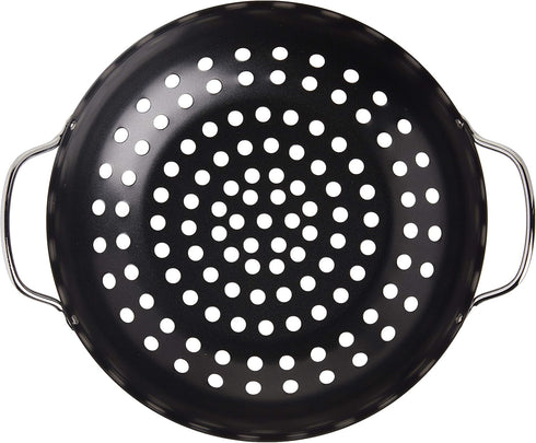 TableCraft BBQ 13-Inch Round Grilling Wok, Non Stick Coating, Small, Black