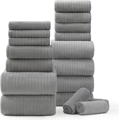 18 Piece Bath Towels Set,Ultra Soft Family Bathroom Towel Set with Hanging