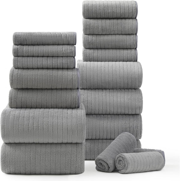 18 Piece Bath Towels Set,Ultra Soft Family Bathroom Towel Set with Hanging