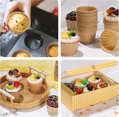 Parchment Brown Cupcake Liners, 100pcs Standard Size Muffin Baking Wrappers, Heavy Duty Greaseproof Cups for Parties