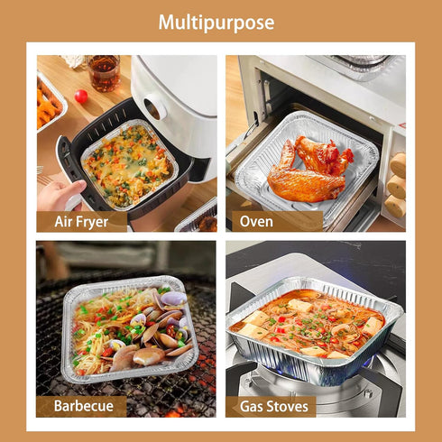 Non-Stick Disposable Air Fryer Aluminum Foil Liners, 50PCS Square 8 * 8 Inch for Oven & Grill