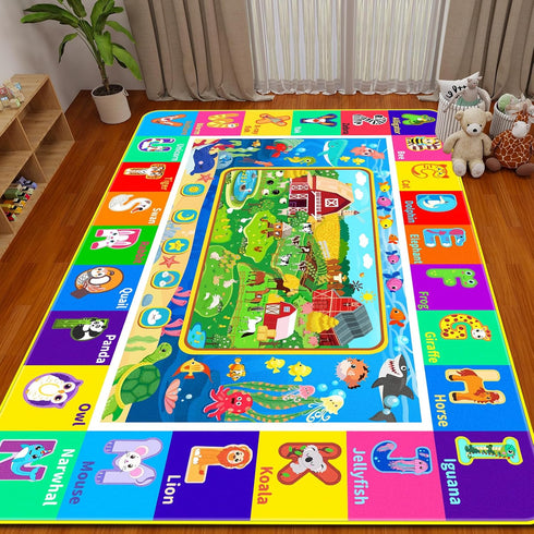 DINSUMRUG (78.7X59 INCH, Kids Rug for Playroom, Farm Play Mat, Sea Animal Alphabet ABC Educational Rug, Floor Play Mat