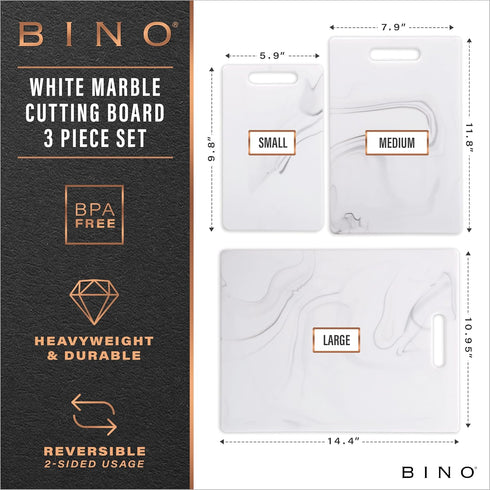 BINO Cutting Board - 3-Piece Chopping Boards | BPA-Free Plastic, Durable, Multipurpose, Dual-Sided, Dishwasher Safe, Easy to Clean | Charcuterie Accessories | Home & Kitchen Utensils by BINO