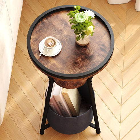 3-Tier Yusong Round Side Table, Small Drink Table for Small Spaces, Industrial End Table, Accent Nightstand Bedside