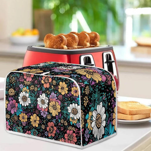 Flower 2 Slice Bread Maker Cover, Dustproof Toaster Cover for Standard Size Kitchen Appliances