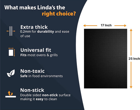 Oven Liners for Bottom of Oven - 2 Pack Large Heavy Duty Mats, 17”x25” Non-Stick Reusable Liner for Electric Gas Grills