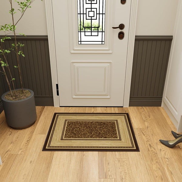 Ottomanson Non-Slip Border Rugs for Entryway, 2'3" x 3', Durable Stain Resistant Entrance Mat for Bathroom