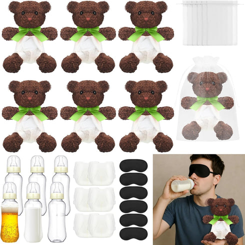 6 Set Bottle Chug Baby Shower Games Chocolate Brown Bear Blindfolded Diaper