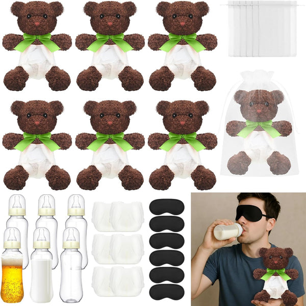 6 Set Bottle Chug Baby Shower Games Chocolate Brown Bear Blindfolded Diaper