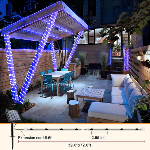 33FT 135 8 Solar Rope Lights Outdoor, LED Solar Rope Lights for Outside, Waterproof Solar Powered Fairy Light