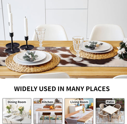 LXXTK 13x71 Inch Linen Cow Print Table Runner Farmhouse Western White Brown Cowhide Runners Table Decorations Rustic