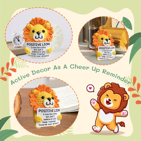 Mini Emotional Support Crochet Positive Lion Inspirational Gifts, Positive Emotional Support Plush Handmade Crochet
