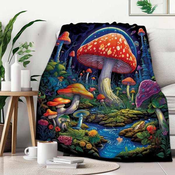 FexNuvko Mushroom Throw Blanket, Mushroom Gifts for Women Men, Soft Hippie Cottage Core