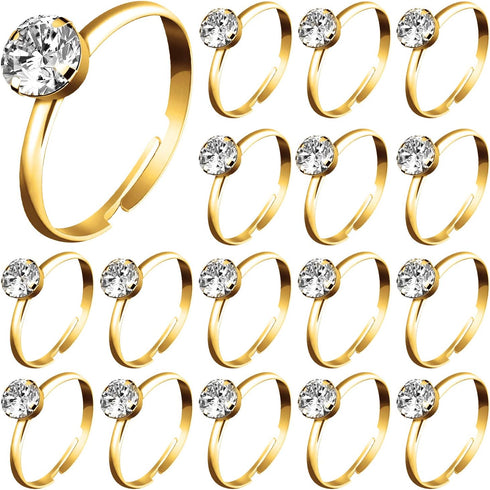 Whaline 72Pcs Gold Bridal Shower Diamond Rings, Adjustable Engagement Rings for Wedding Table Decorations