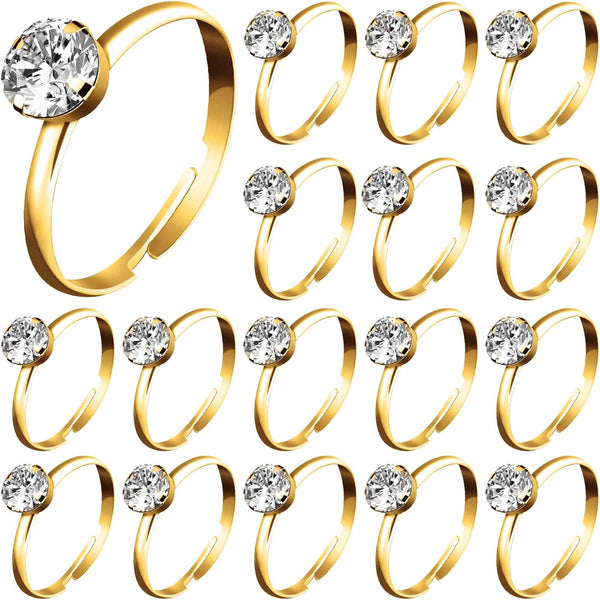 Whaline 72Pcs Gold Bridal Shower Diamond Rings, Adjustable Engagement Rings for Wedding Table Decorations